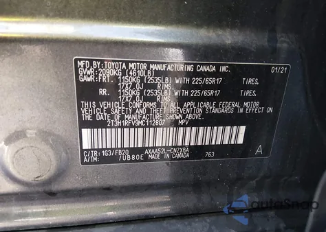 2021 Toyota Rav4 Le из США, поврежденный, VIN 2T3H1RFV9MC112807